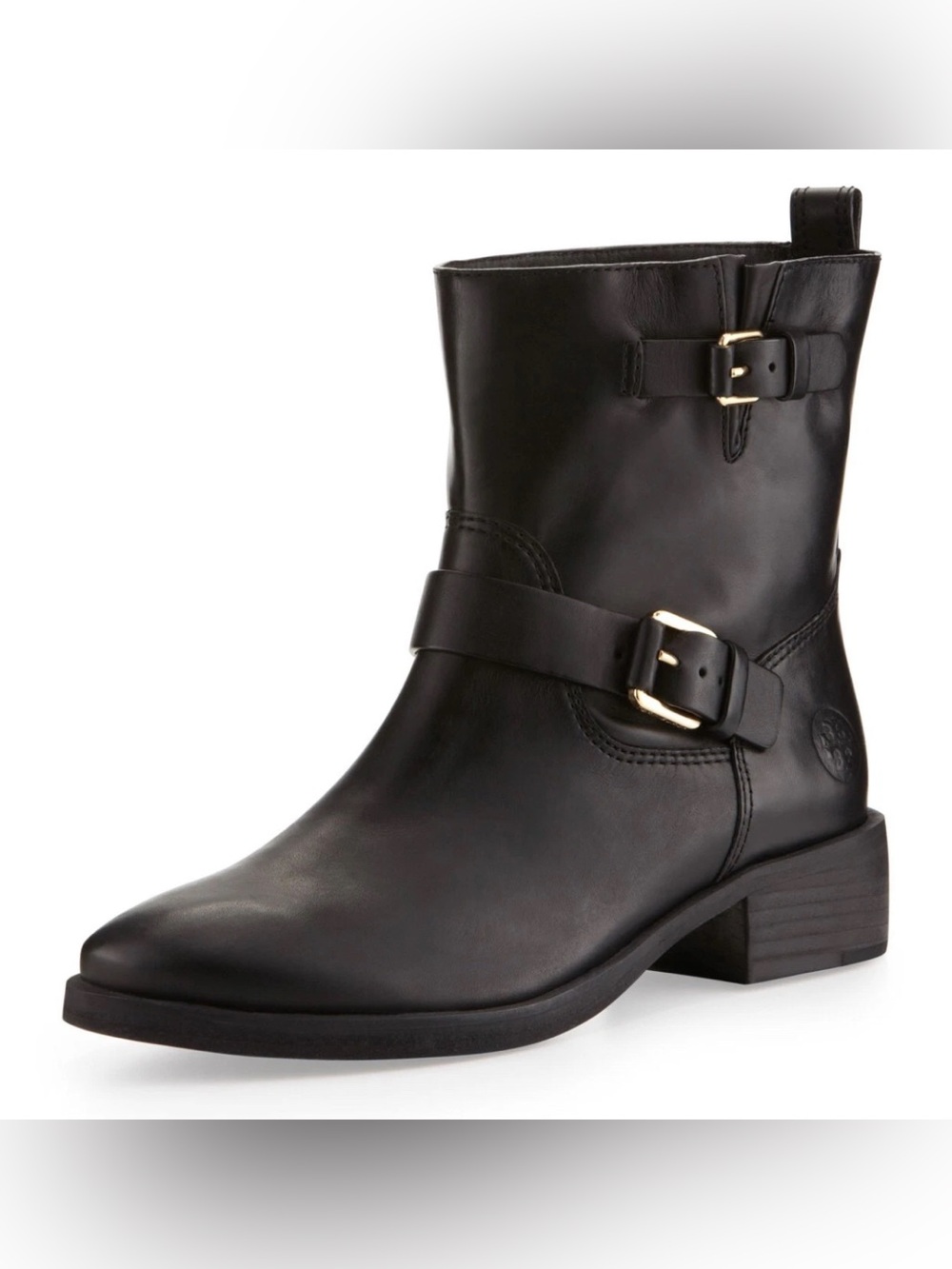 Tory Burch Bennie Buckled Leather Short Moto Boots Black Size Women’s 8.5